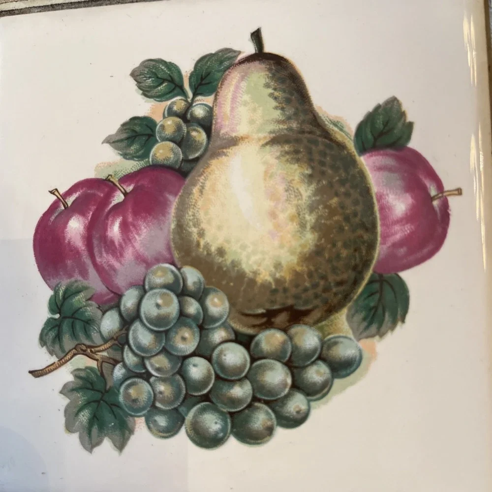 Vintage Midcentury Trivets Tile Cast Iron Kitchen Wall Art Japan Set 2 Fruit 60s